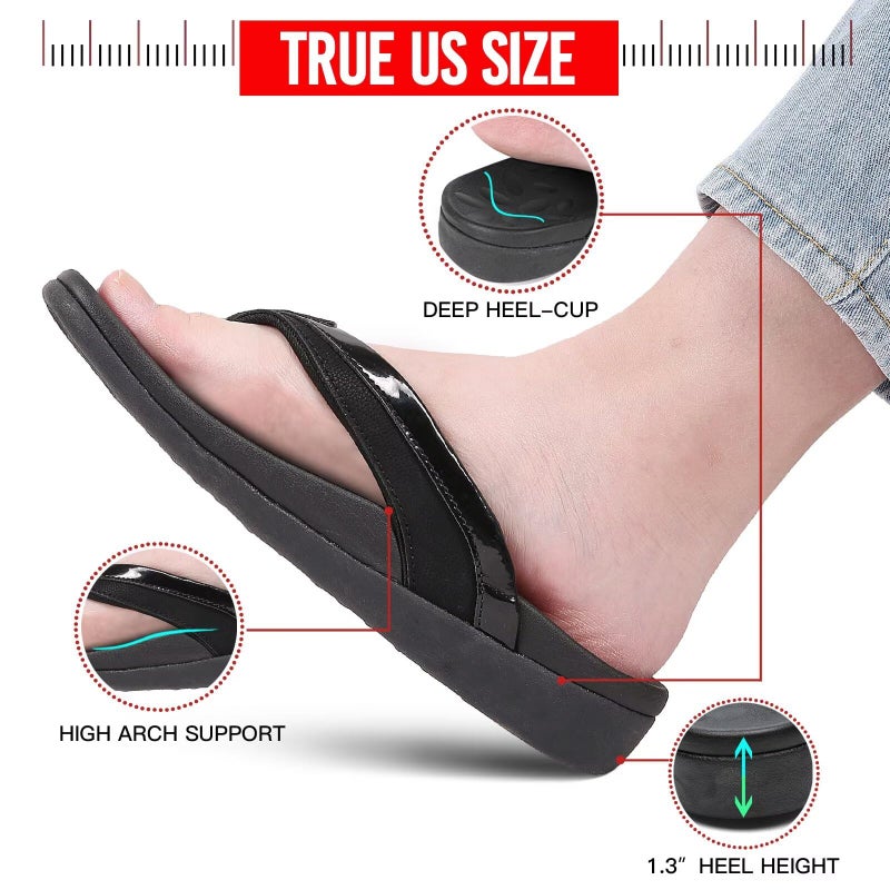 MEGNYA Ladies Orthopedic Flip Flops for Diabetic, Fancy Plantar Fasciitis Foam Sandals for Flat Feet, Comfort Walking Thong Slippers with High Arch Support black size 7 - Image 3